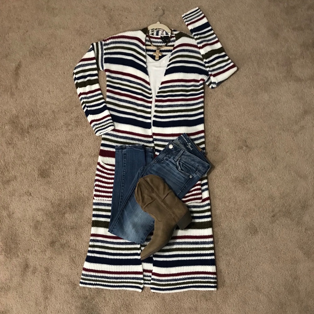 New Directions, extra long  stripped sweater.